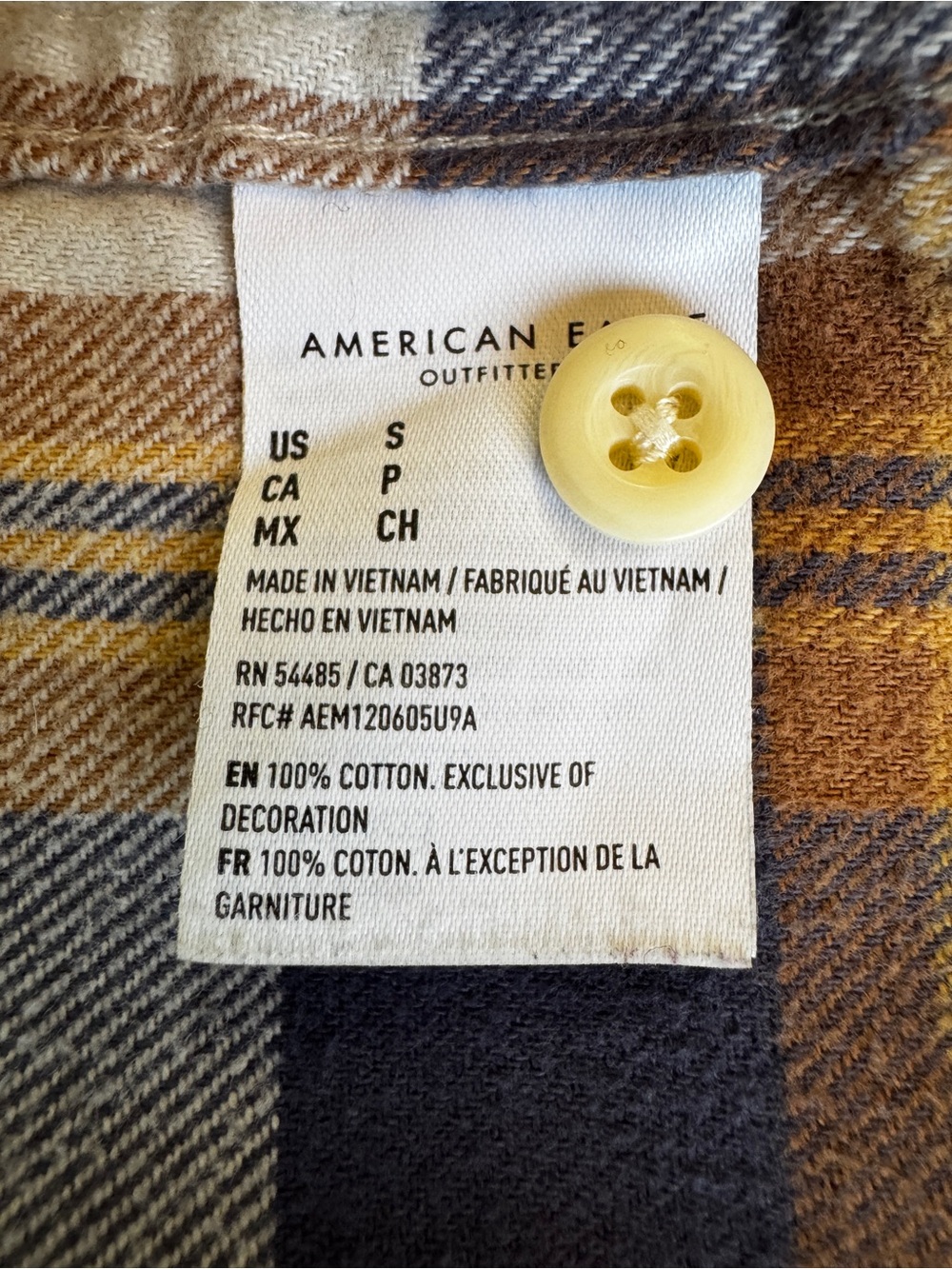 American Eagle Men's Flannel Shirt Khaki Super Soft Flannel Plaid Button Down S - Picture 6 of 13
